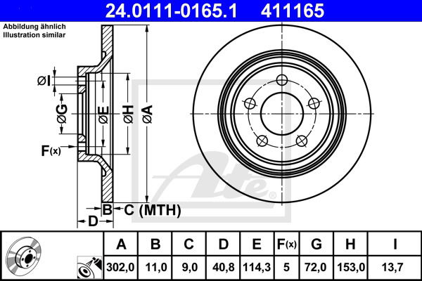 Bremsscheibe Hinterachse ATE 24.0111-0165.1 Bremsscheibe Hinterachse ATE 24.0111-0165.1 von ATE