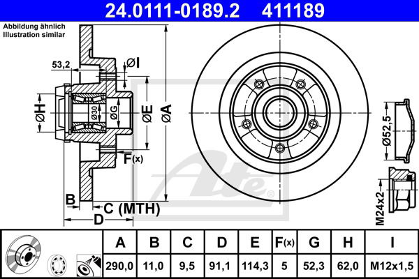 Bremsscheibe Hinterachse ATE 24.0111-0189.2 von ATE