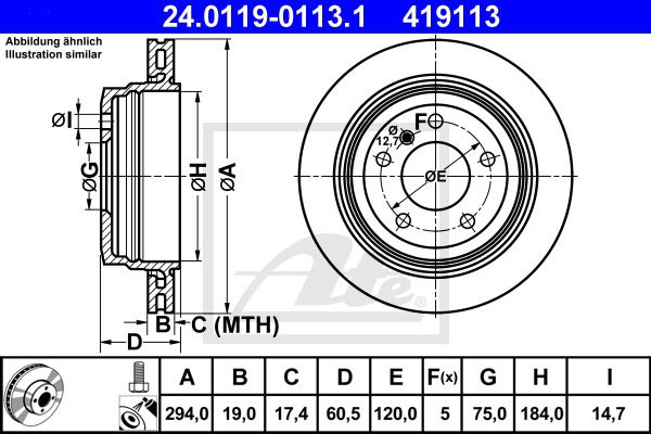 Bremsscheibe Hinterachse ATE 24.0119-0113.1 von ATE