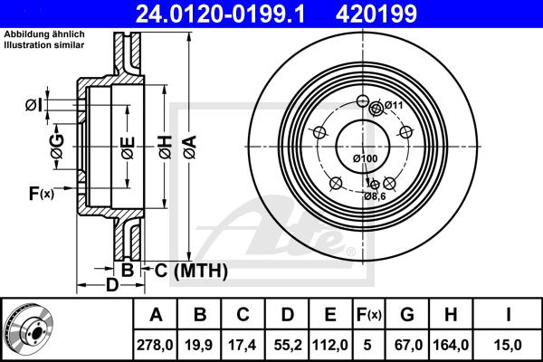 Bremsscheibe Hinterachse ATE 24.0120-0199.1 Bremsscheibe Hinterachse ATE 24.0120-0199.1 von ATE