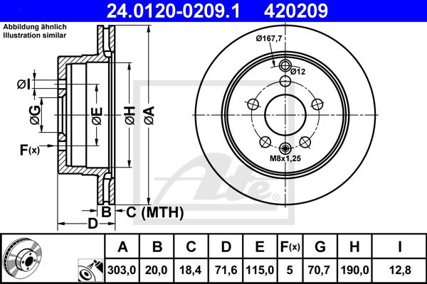 Bremsscheibe Hinterachse ATE 24.0120-0209.1 von ATE