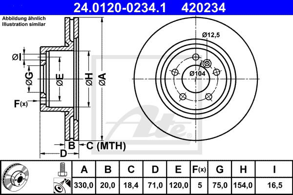 Bremsscheibe Hinterachse ATE 24.0120-0234.1 Bremsscheibe Hinterachse ATE 24.0120-0234.1 von ATE