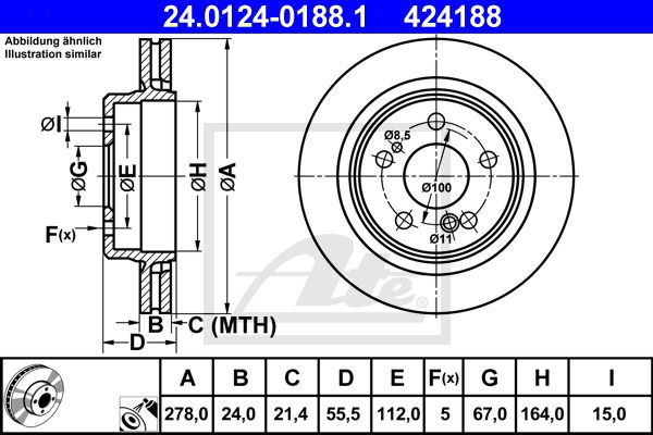 Bremsscheibe Hinterachse ATE 24.0124-0188.1 Bremsscheibe Hinterachse ATE 24.0124-0188.1 von ATE