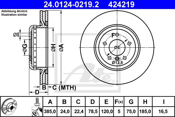 Bremsscheibe Hinterachse ATE 24.0124-0219.2 von ATE