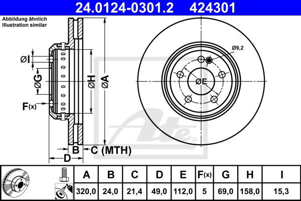 Bremsscheibe Hinterachse ATE 24.0124-0301.2 von ATE