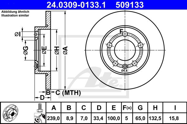 Bremsscheibe Hinterachse ATE 24.0309-0133.1 Bremsscheibe Hinterachse ATE 24.0309-0133.1 von ATE