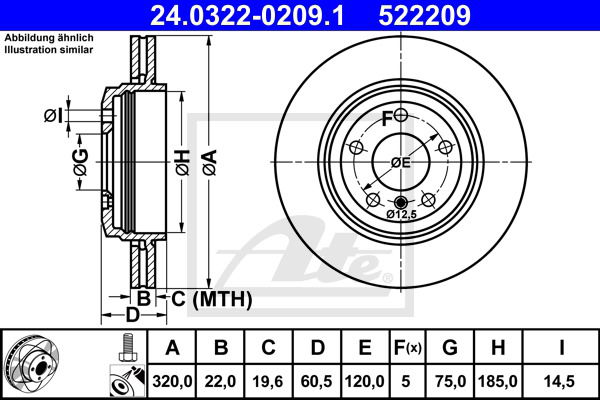Bremsscheibe Hinterachse ATE 24.0322-0209.1 Bremsscheibe Hinterachse ATE 24.0322-0209.1 von ATE