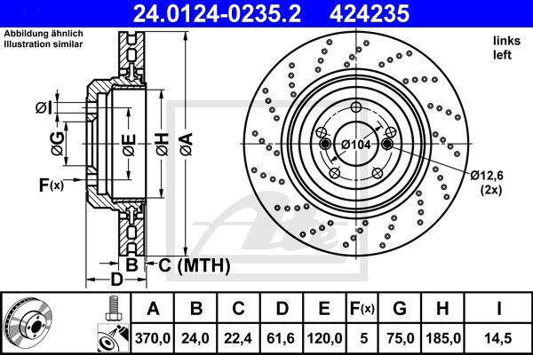 Bremsscheibe Hinterachse links ATE 24.0124-0235.2 Bremsscheibe Hinterachse links ATE 24.0124-0235.2 von ATE