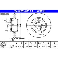 Bremsscheibe PowerDisc ATE 24.0323-0113.1, 1 Stück von Ate