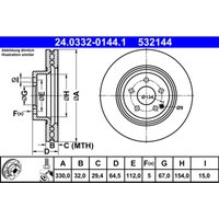 Bremsscheibe ATE PowerDisc 24.0332-0144.1, 1 Stück von Ate