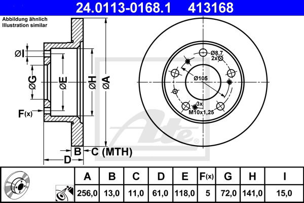 Bremsscheibe Vorderachse ATE 24.0113-0168.1 von ATE