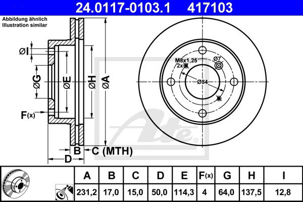 Bremsscheibe Vorderachse ATE 24.0117-0103.1 von ATE