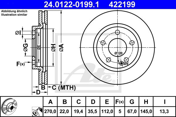 Bremsscheibe Vorderachse ATE 24.0122-0199.1 von ATE