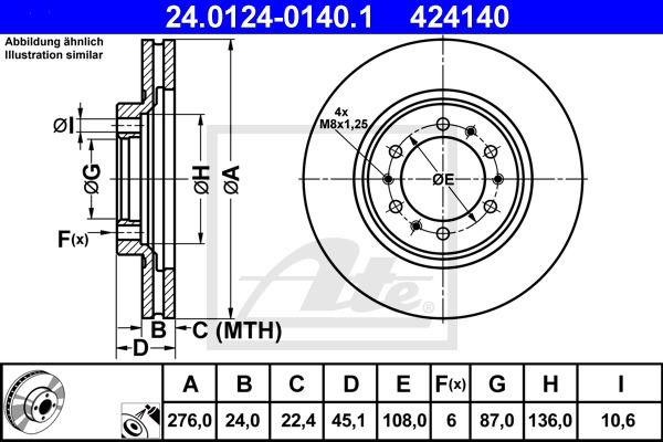 Bremsscheibe Vorderachse ATE 24.0124-0140.1 von ATE