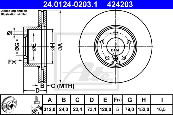 Bremsscheibe Vorderachse ATE 24.0124-0203.1 Bremsscheibe Vorderachse ATE 24.0124-0203.1 von ATE