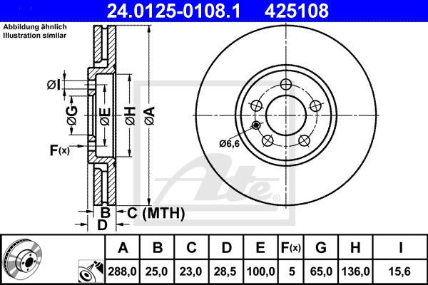 Bremsscheibe Vorderachse ATE 24.0125-0108.1 von ATE
