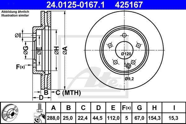 Bremsscheibe Vorderachse ATE 24.0125-0167.1 von ATE