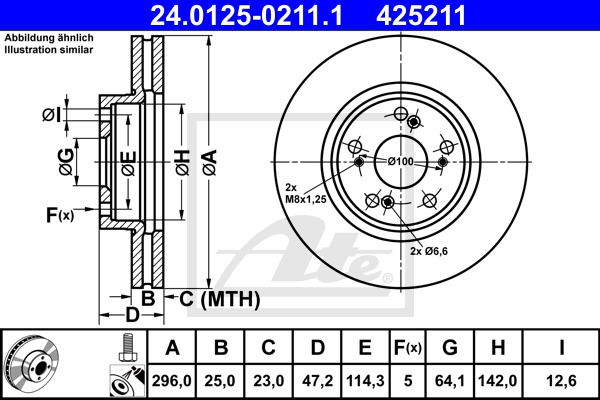 Bremsscheibe Vorderachse ATE 24.0125-0211.1 von ATE