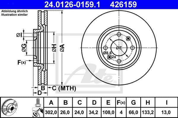 Bremsscheibe Vorderachse ATE 24.0126-0159.1 von ATE
