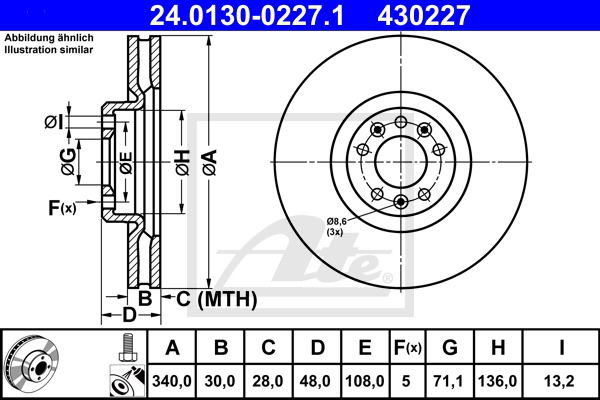 Bremsscheibe Vorderachse ATE 24.0130-0227.1 von ATE