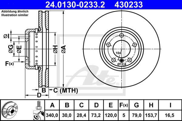 Bremsscheibe Vorderachse ATE 24.0130-0233.2 von ATE