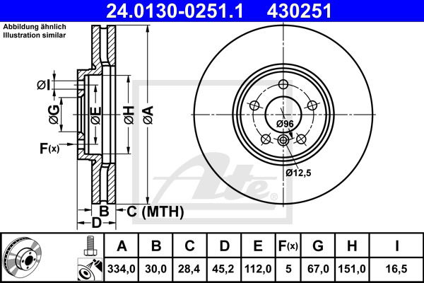 Bremsscheibe Vorderachse ATE 24.0130-0251.1 von ATE