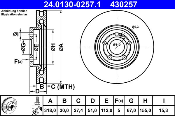 Bremsscheibe Vorderachse ATE 24.0130-0257.1 Bremsscheibe Vorderachse ATE 24.0130-0257.1 von ATE