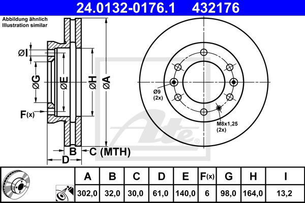 Bremsscheibe Vorderachse ATE 24.0132-0176.1 von ATE