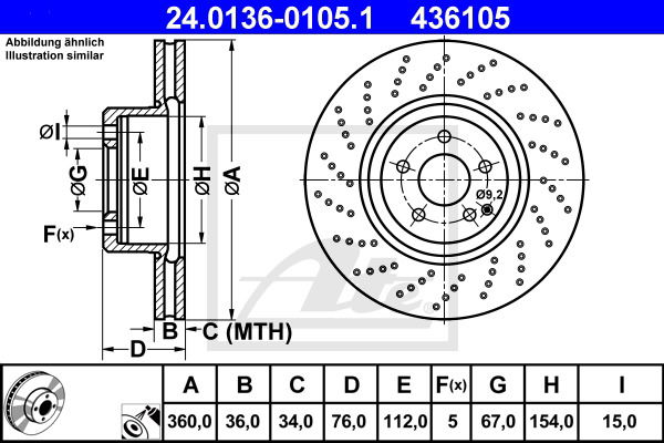 Bremsscheibe Vorderachse ATE 24.0136-0105.1 von ATE