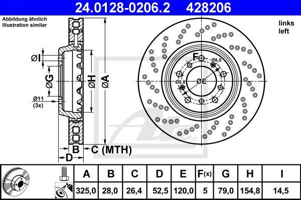 Bremsscheibe Vorderachse links ATE 24.0128-0206.2 Bremsscheibe Vorderachse links ATE 24.0128-0206.2 von ATE