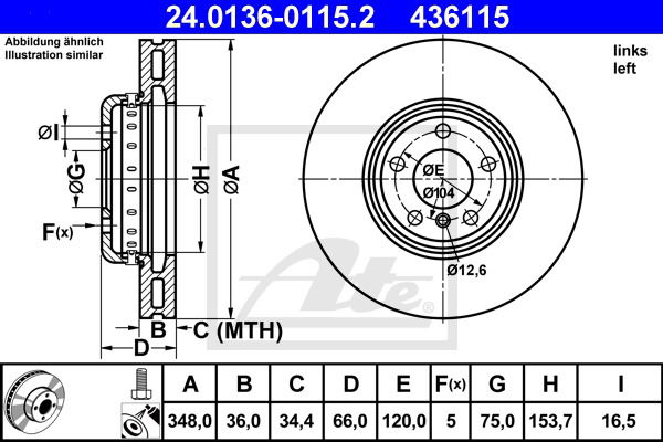 Bremsscheibe Vorderachse links ATE 24.0136-0115.2 Bremsscheibe Vorderachse links ATE 24.0136-0115.2 von ATE