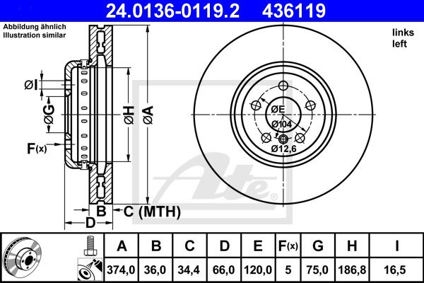 Bremsscheibe Vorderachse links ATE 24.0136-0119.2 von ATE