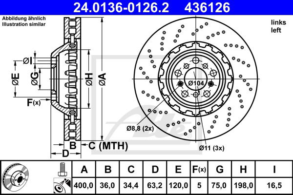 Bremsscheibe Vorderachse links ATE 24.0136-0126.2 von ATE