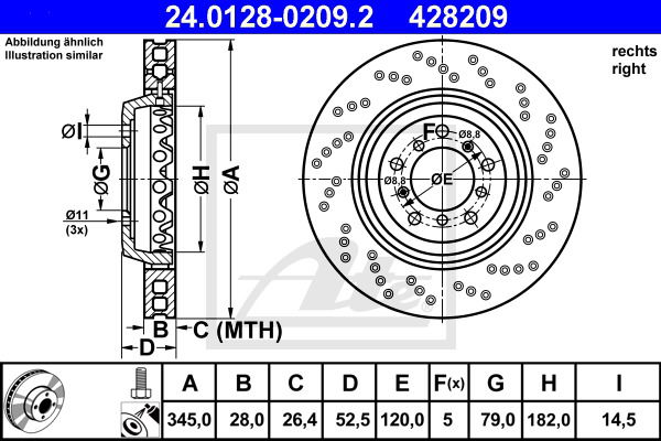 Bremsscheibe Vorderachse rechts ATE 24.0128-0209.2 Bremsscheibe Vorderachse rechts ATE 24.0128-0209.2 von ATE