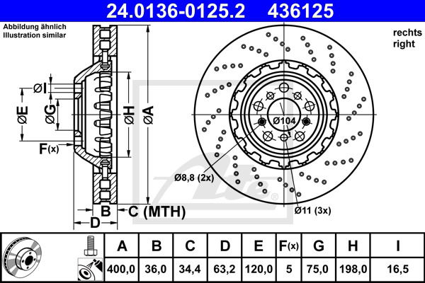 Bremsscheibe Vorderachse rechts ATE 24.0136-0125.2 von ATE