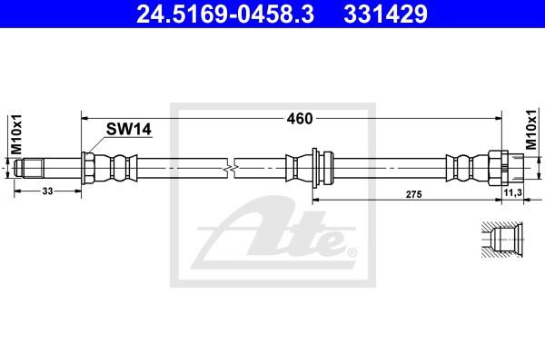 Bremsschlauch Hinterachse ATE 24.5169-0458.3 Bremsschlauch Hinterachse ATE 24.5169-0458.3 von ATE