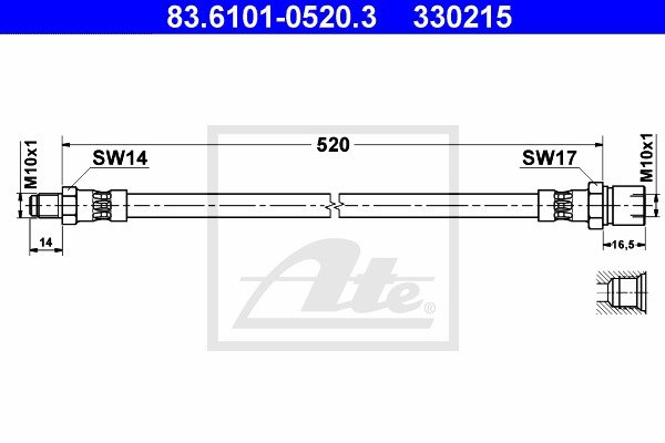 Bremsschlauch Hinterachse ATE 83.6101-0520.3 von ATE