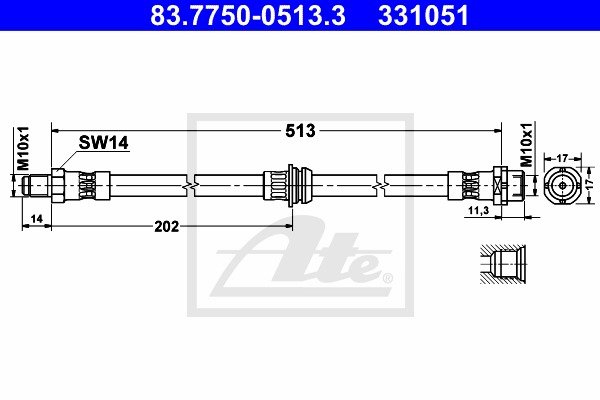 Bremsschlauch Hinterachse ATE 83.7750-0513.3 von ATE