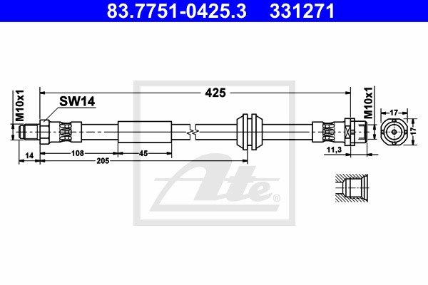 Bremsschlauch Hinterachse ATE 83.7751-0425.3 von ATE