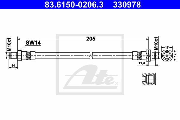 Bremsschlauch Hinterachse am Bremssattel ATE 83.6150-0206.3 von ATE