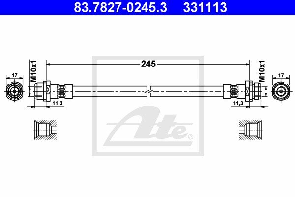 Bremsschlauch Hinterachse rechts ATE 83.7827-0245.3 von ATE