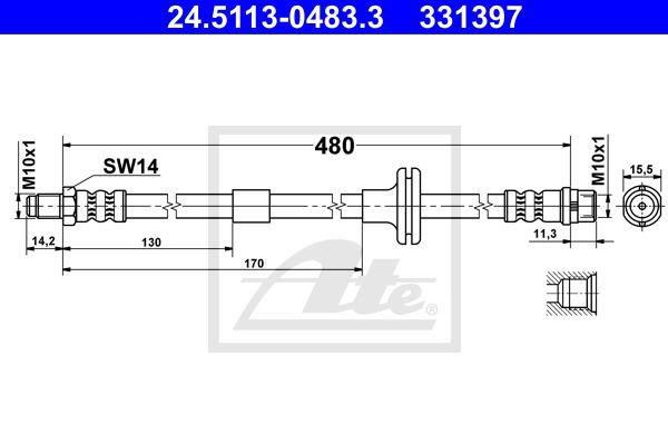 Bremsschlauch Vorderachse ATE 24.5113-0483.3 von ATE