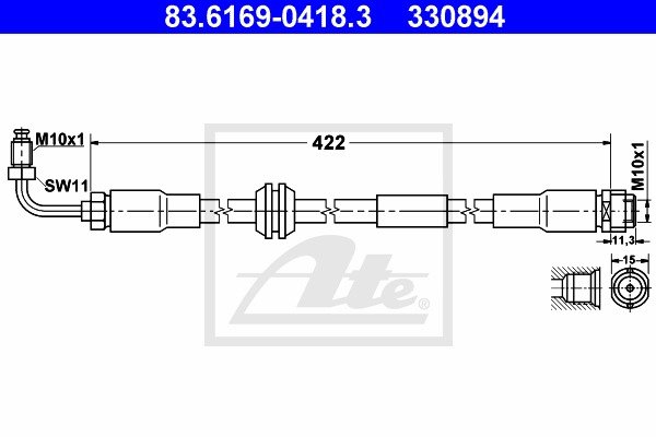 Bremsschlauch Vorderachse ATE 83.6169-0418.3 von ATE