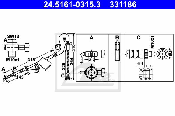Bremsschlauch Vorderachse links ATE 24.5161-0315.3 Bremsschlauch Vorderachse links ATE 24.5161-0315.3 von ATE