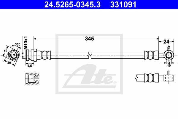 Bremsschlauch Vorderachse links ATE 24.5265-0345.3 von ATE