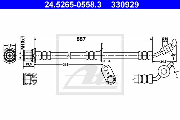 Bremsschlauch Vorderachse links ATE 24.5265-0558.3 von ATE