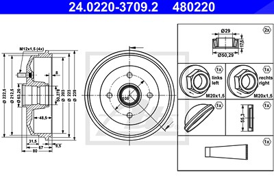 Ate Bremstrommel [Hersteller-Nr. 24.0220-3709.2] für Ford, Mazda von ATE