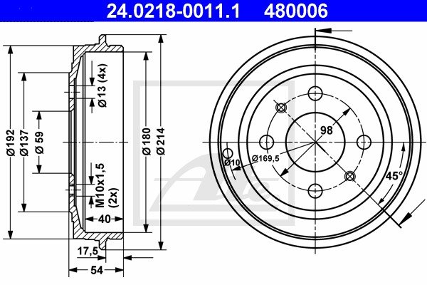 Bremstrommel Hinterachse ATE 24.0218-0011.1 von ATE