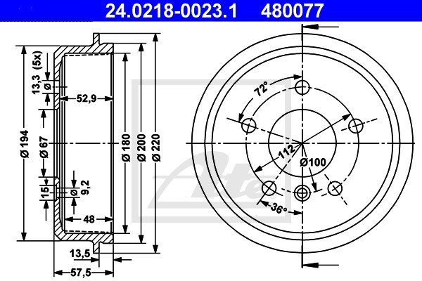 Bremstrommel Hinterachse ATE 24.0218-0023.1 von ATE