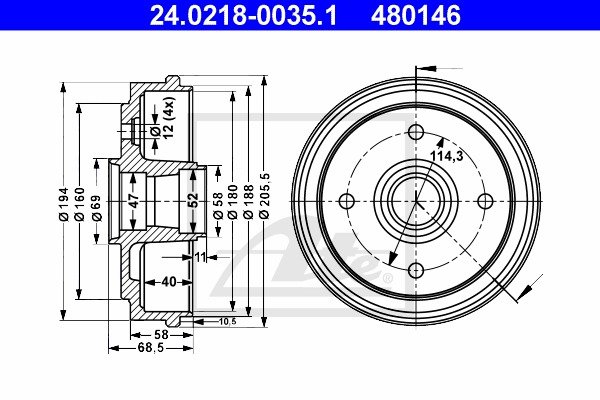 Bremstrommel Hinterachse ATE 24.0218-0035.1 von ATE